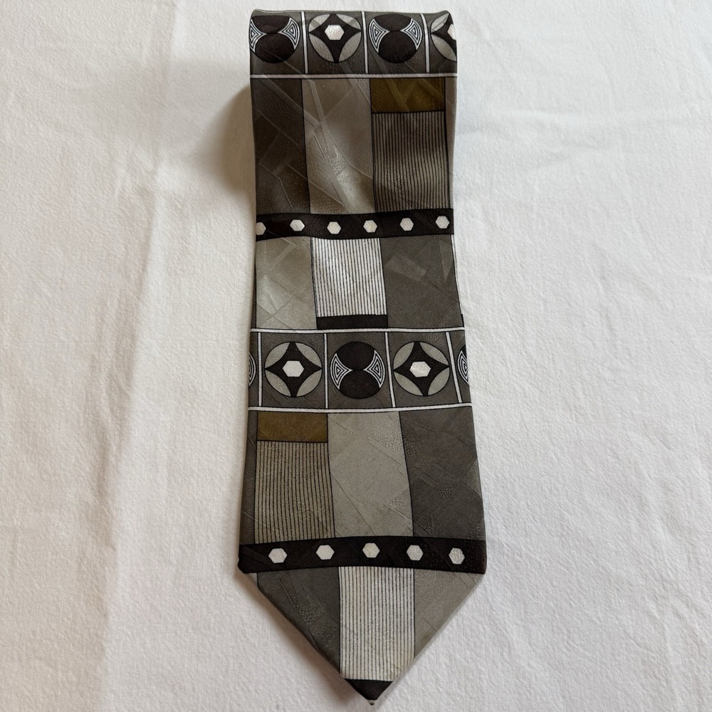 Carlo Palazzi Studio Tie Vintage 90s Wide 100% Silk Art Deco Geometric Luxury - Picture 2 of 10